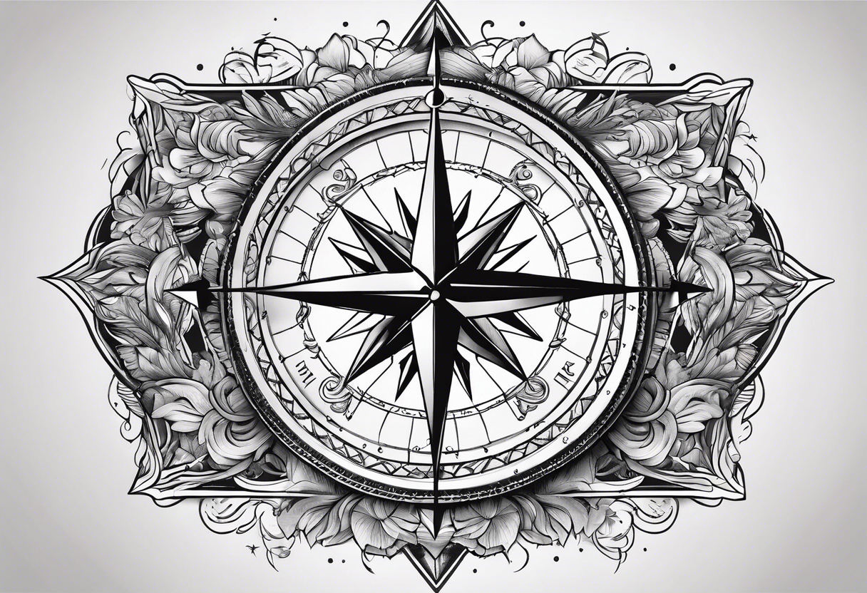 compass surrounded by stars and waves tattoo idea