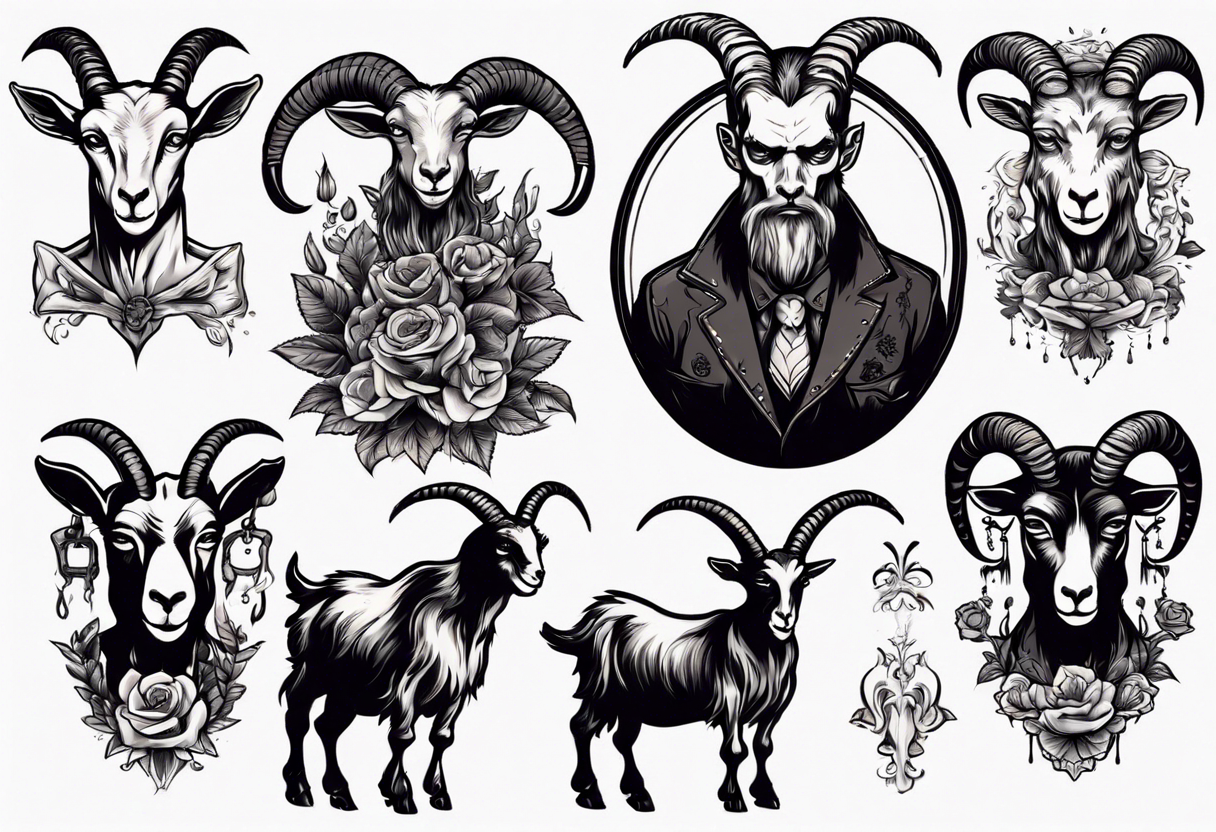 high contrast human like goat friendly but dark and large no flowers tattoo idea