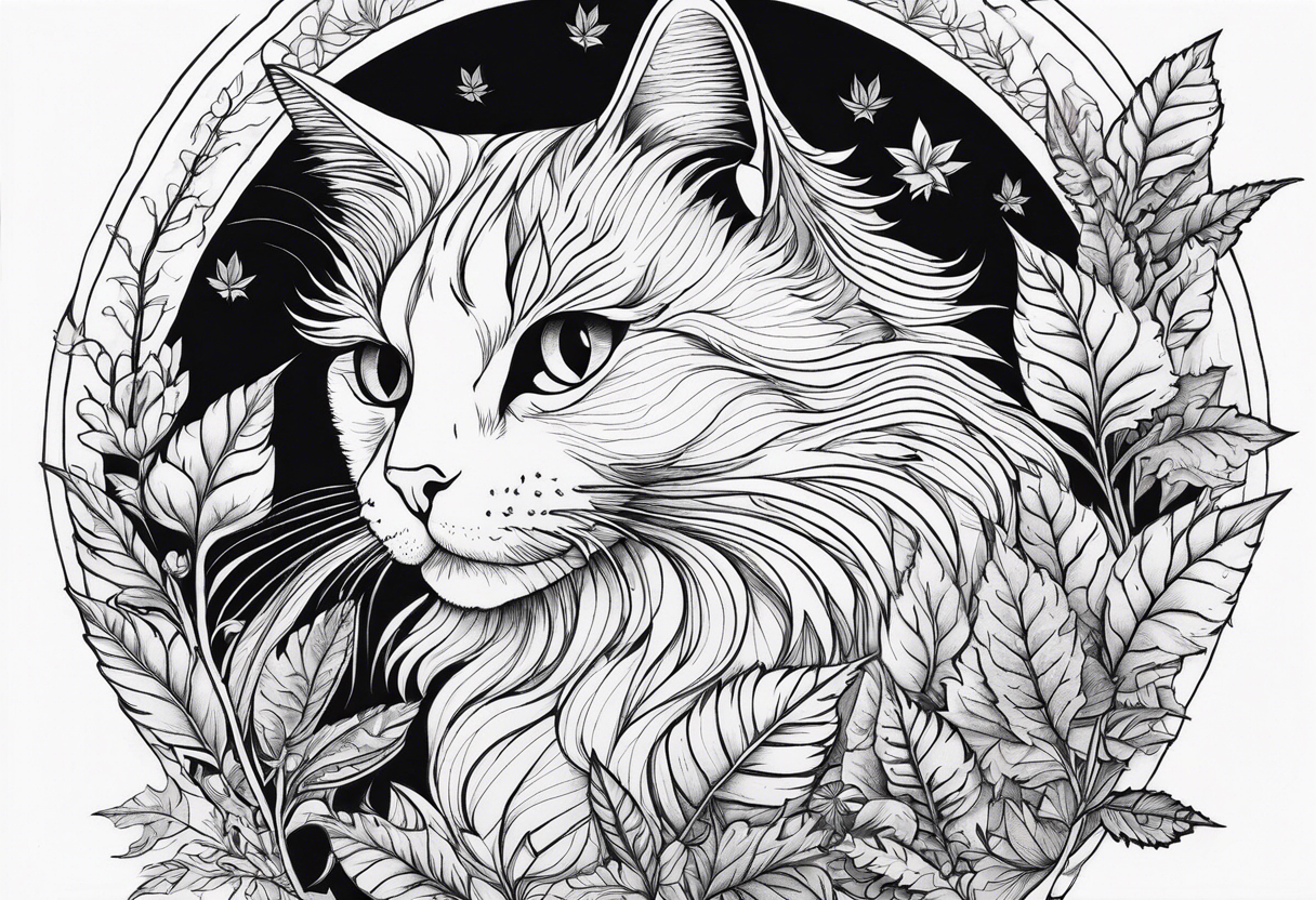 Cats and weed but in fine line and very detailed work tattoo idea