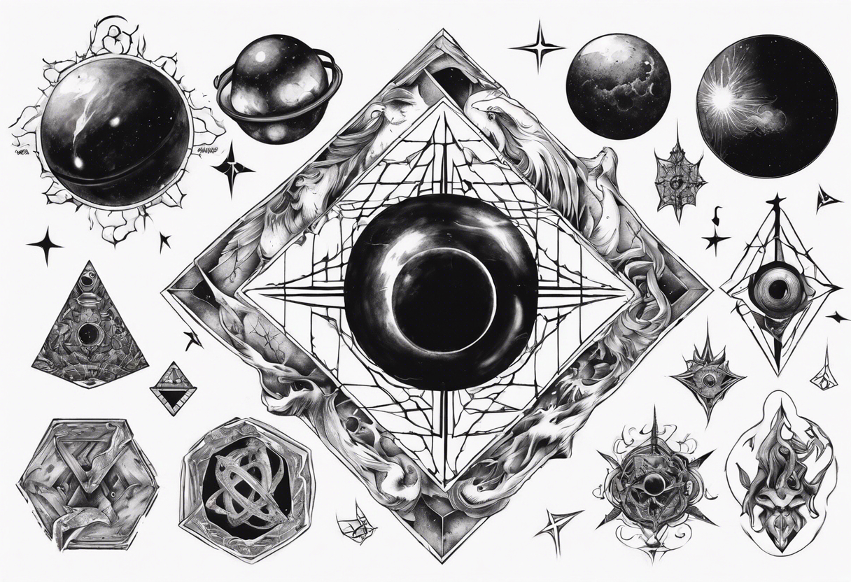 Escaping the of black cube of saturn,Occult esoteric tattoo idea