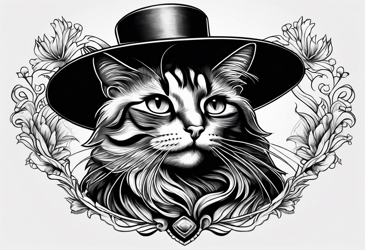 cat with a large hat funny tattoo idea