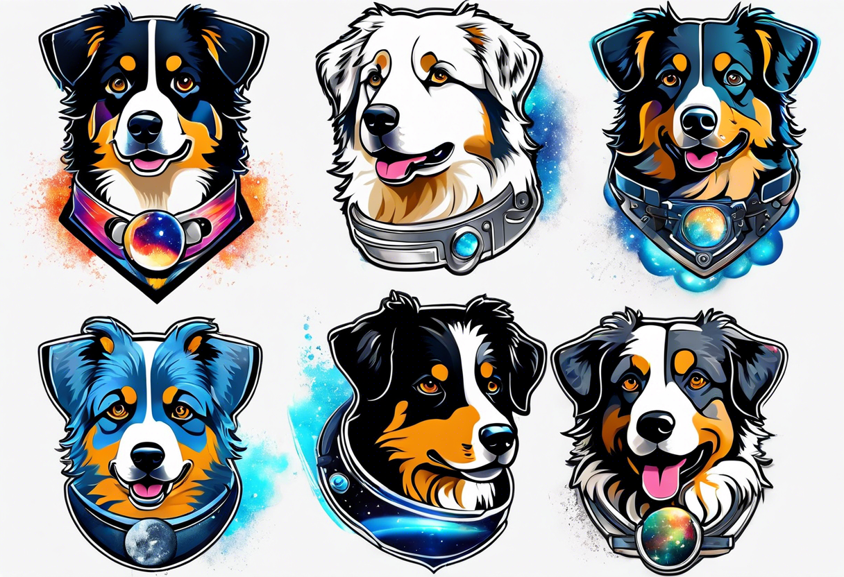 Astronaut blue Merle Australian shepherd dog in the galaxy tattoo idea