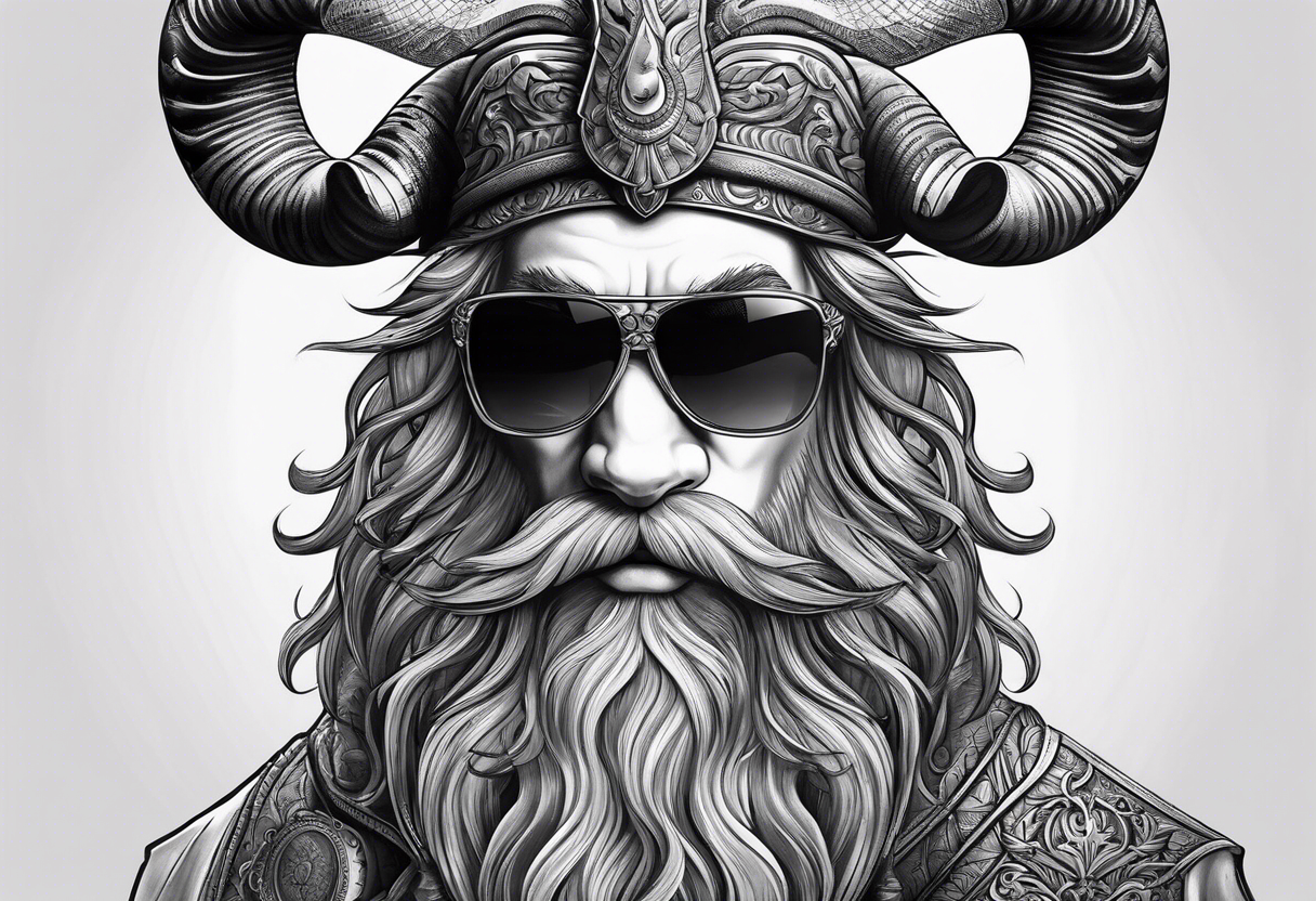 capricorn with beard and sunglasses tattoo idea