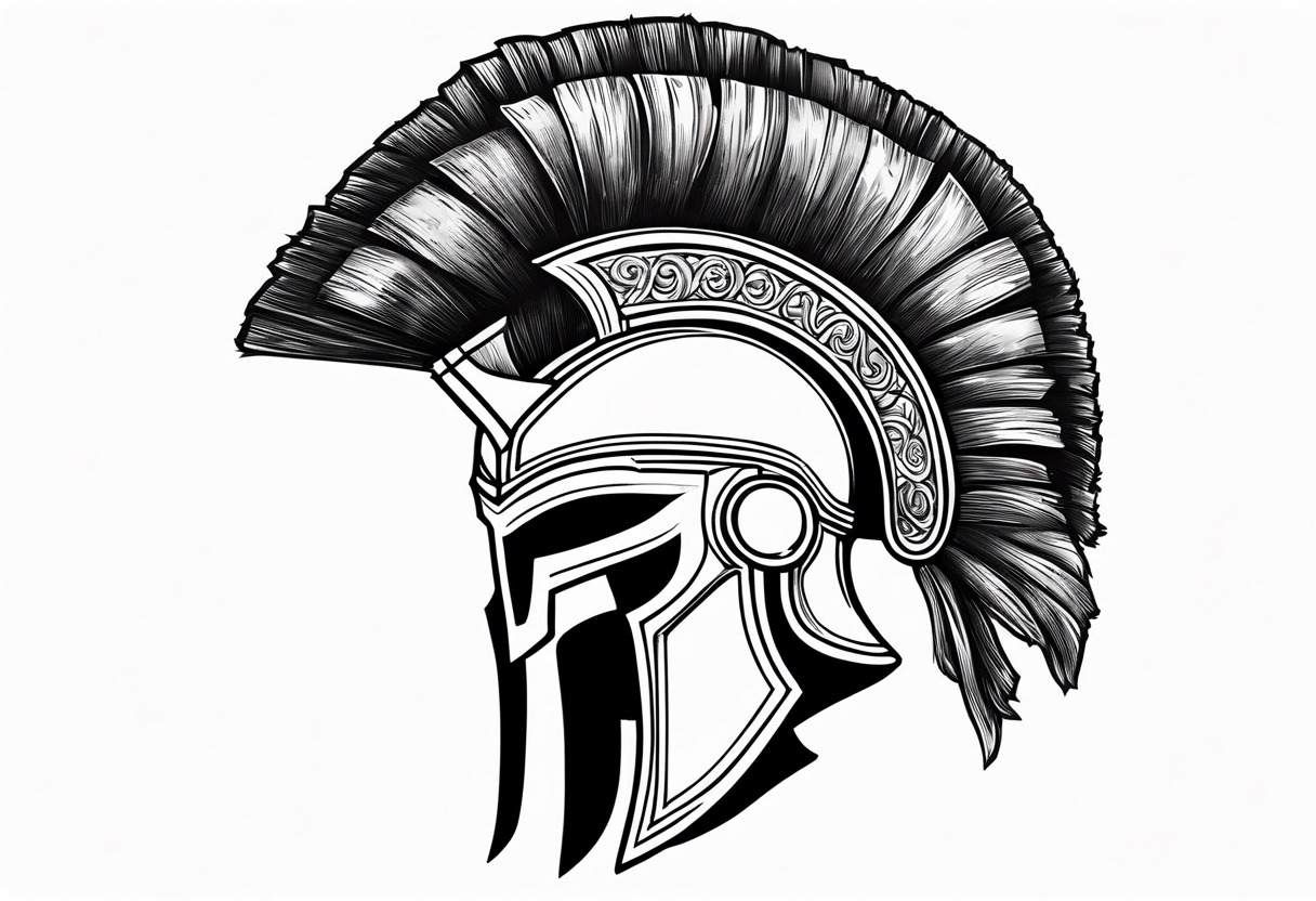 Spartan helmet with greek quote under tattoo idea