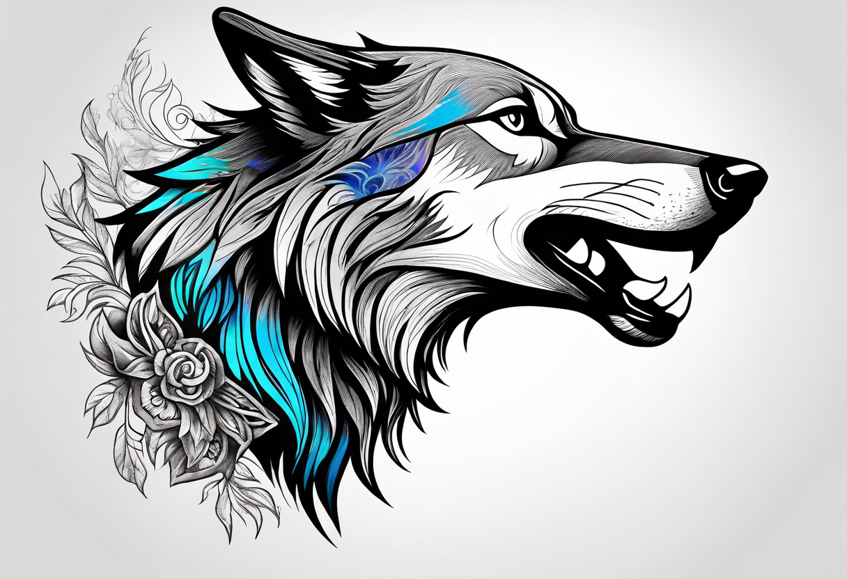 a colorful realistic wolf with a Raven tattoo idea