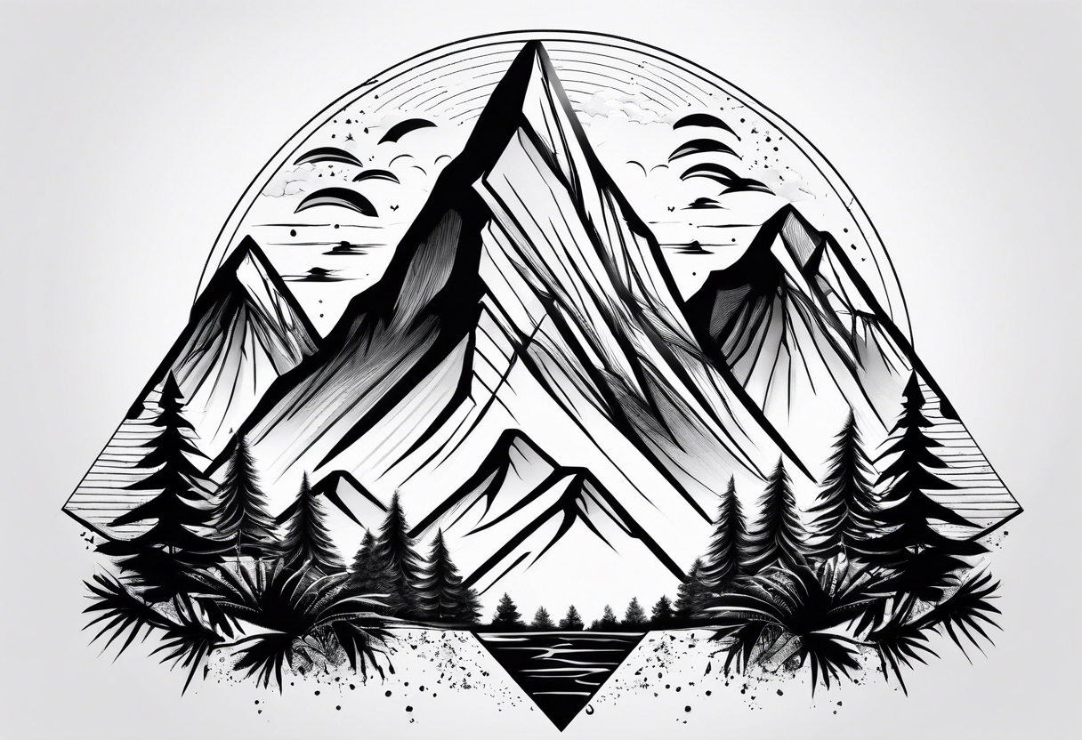 Mountains in a triangle with palm trees tattoo idea