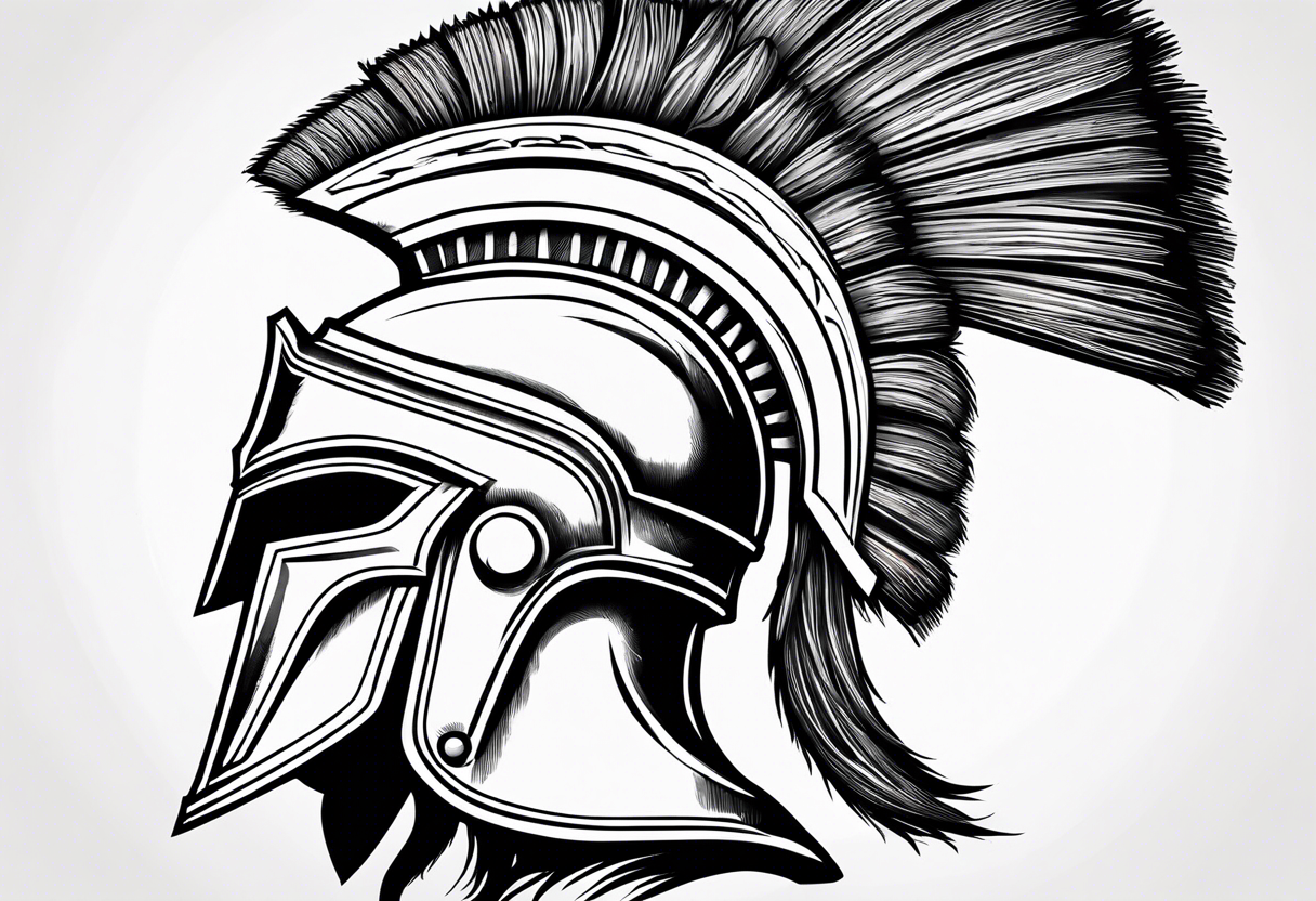 Spartan helmet with greek quote under tattoo idea