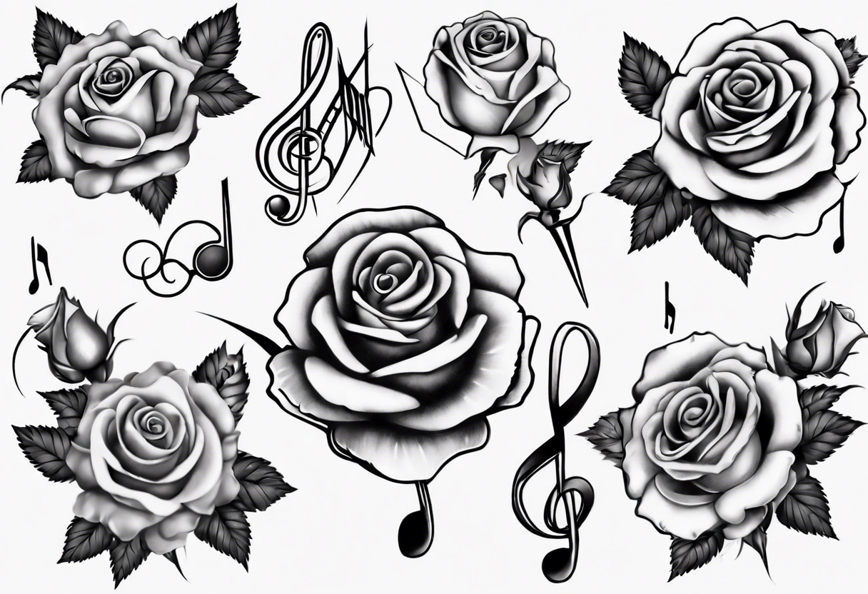 music stave hearth roses tattoo idea