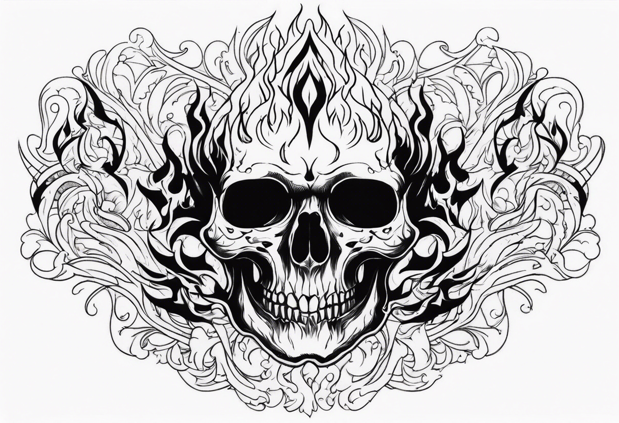 skull surrounded by flames tattoo idea