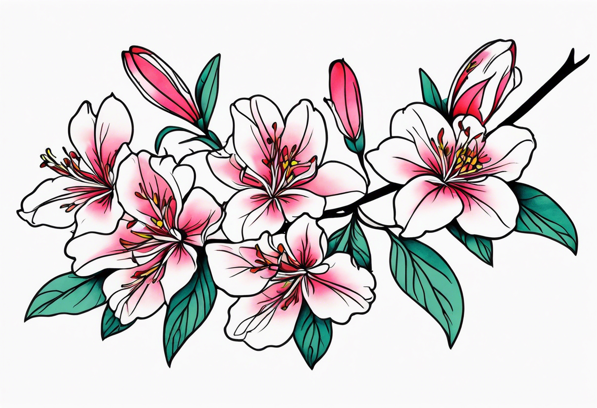 5-petal Azaleas, spread out along a long branch tattoo idea