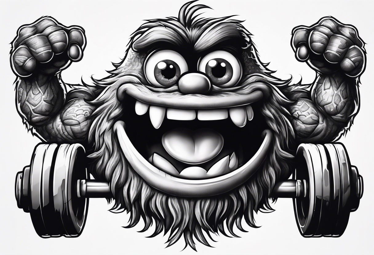 Funny gym monster similar to Elmo tattoo idea