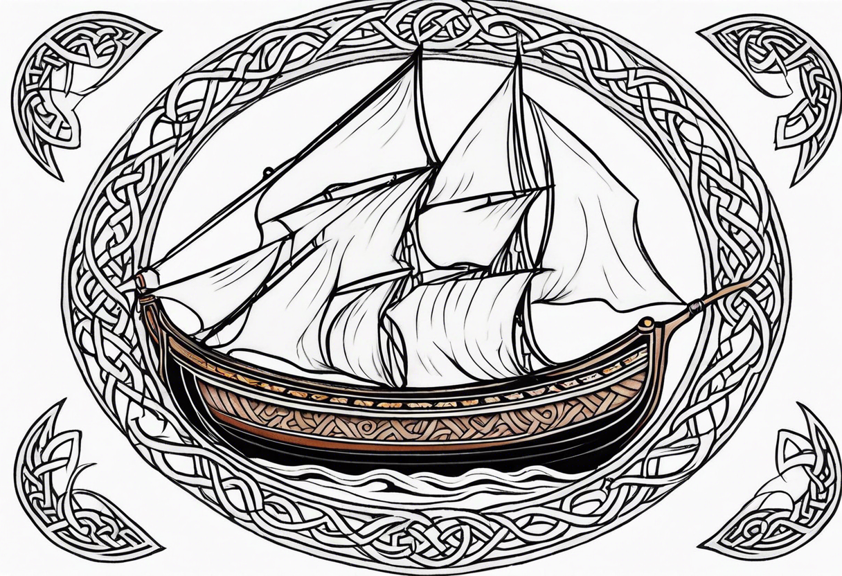 Viking longship, celtic rune compass, Yggdrasil, shoulder placement tattoo idea