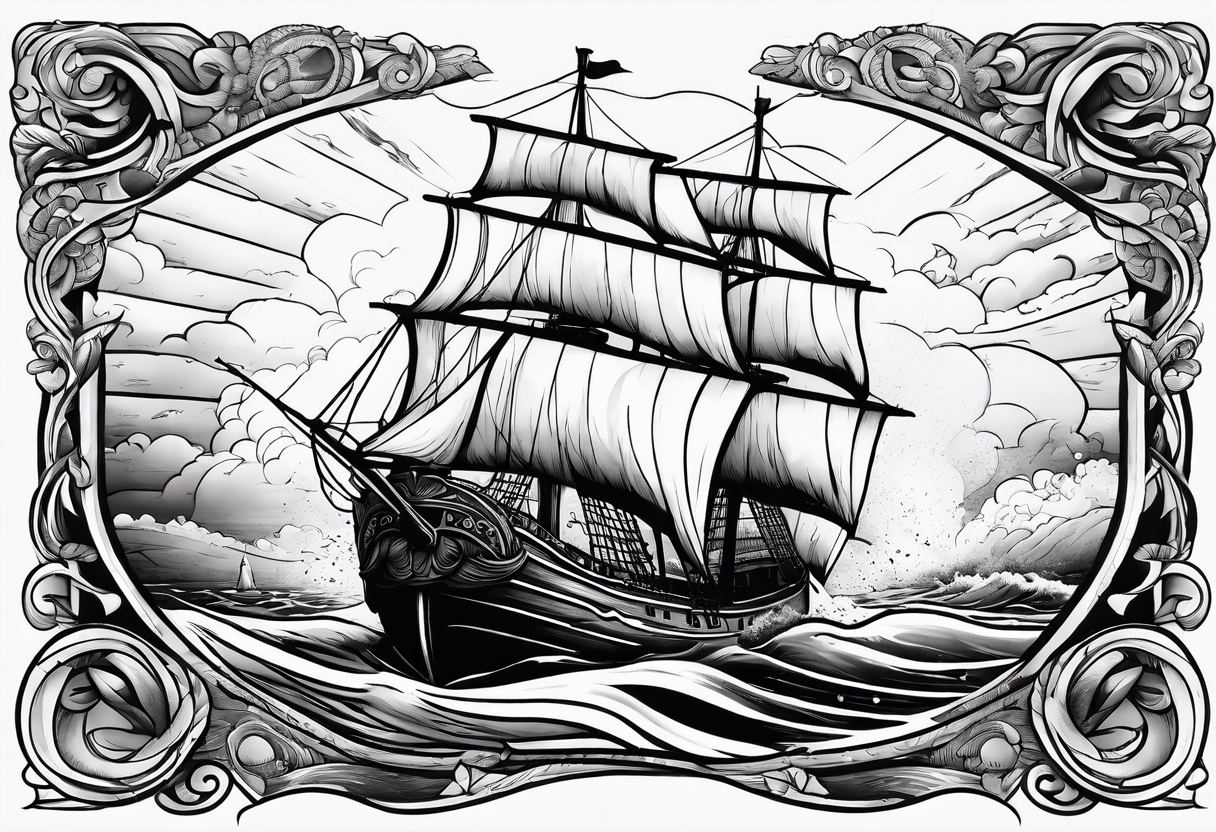 Slave ship with people, jumping off at sea tattoo idea