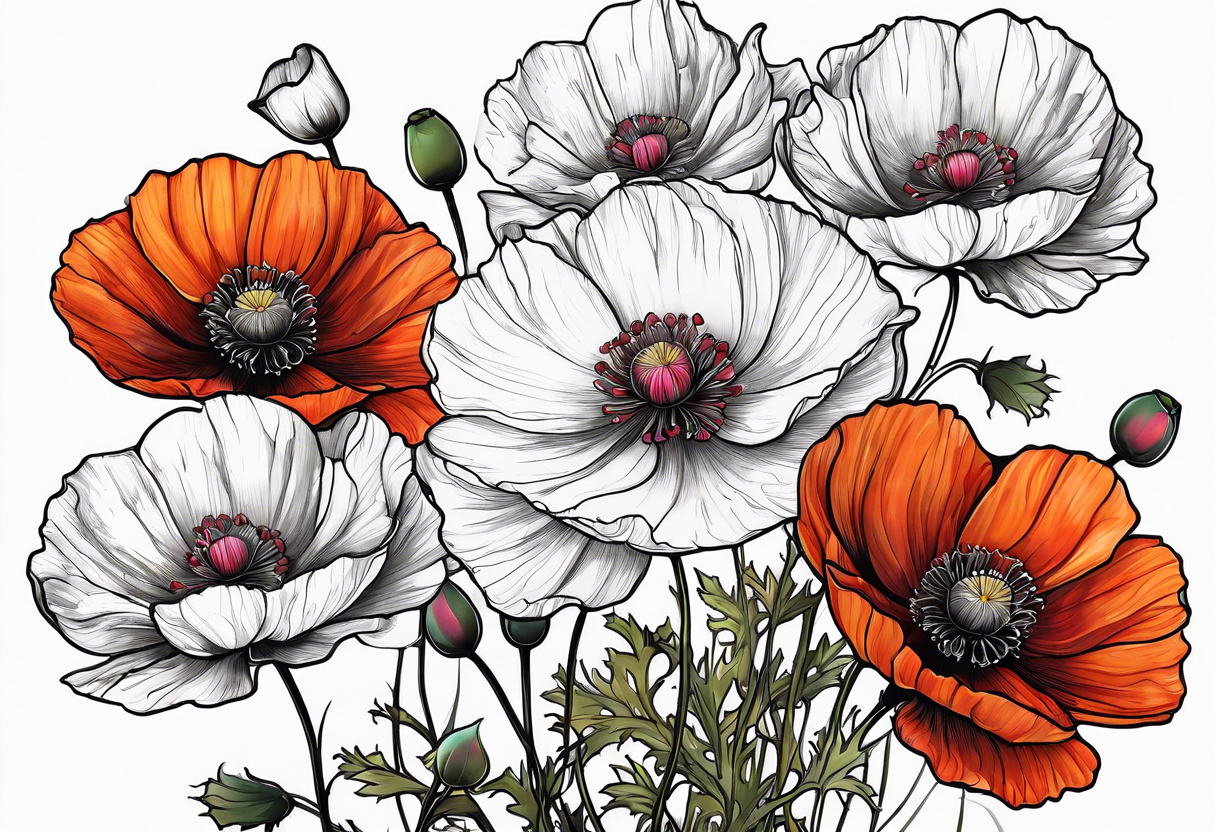 Cosmos poppies flowers tattoo idea