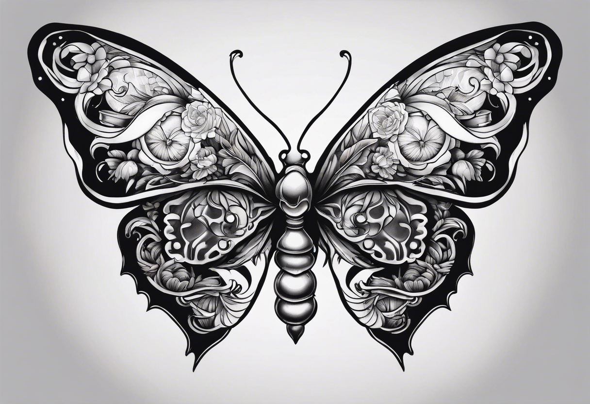 Death butterfly drugs mushroom tattoo idea