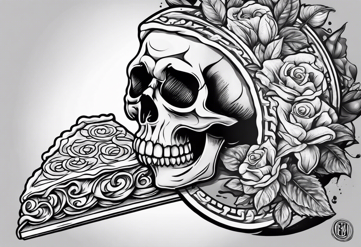 Skull eating pizza tattoo idea