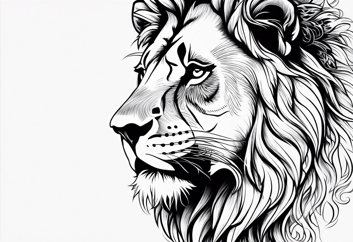 Lion face half face delicate tattoo idea