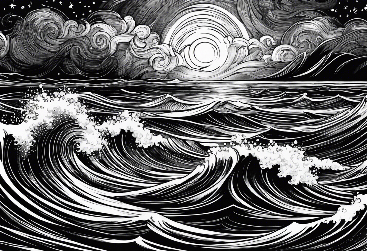 picture 8 by 8 centimeters of sea waves during a storm starry night van gogh tattoo idea