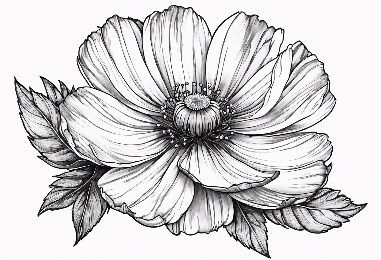 Cosmos flower with Amanda written in stem tattoo idea