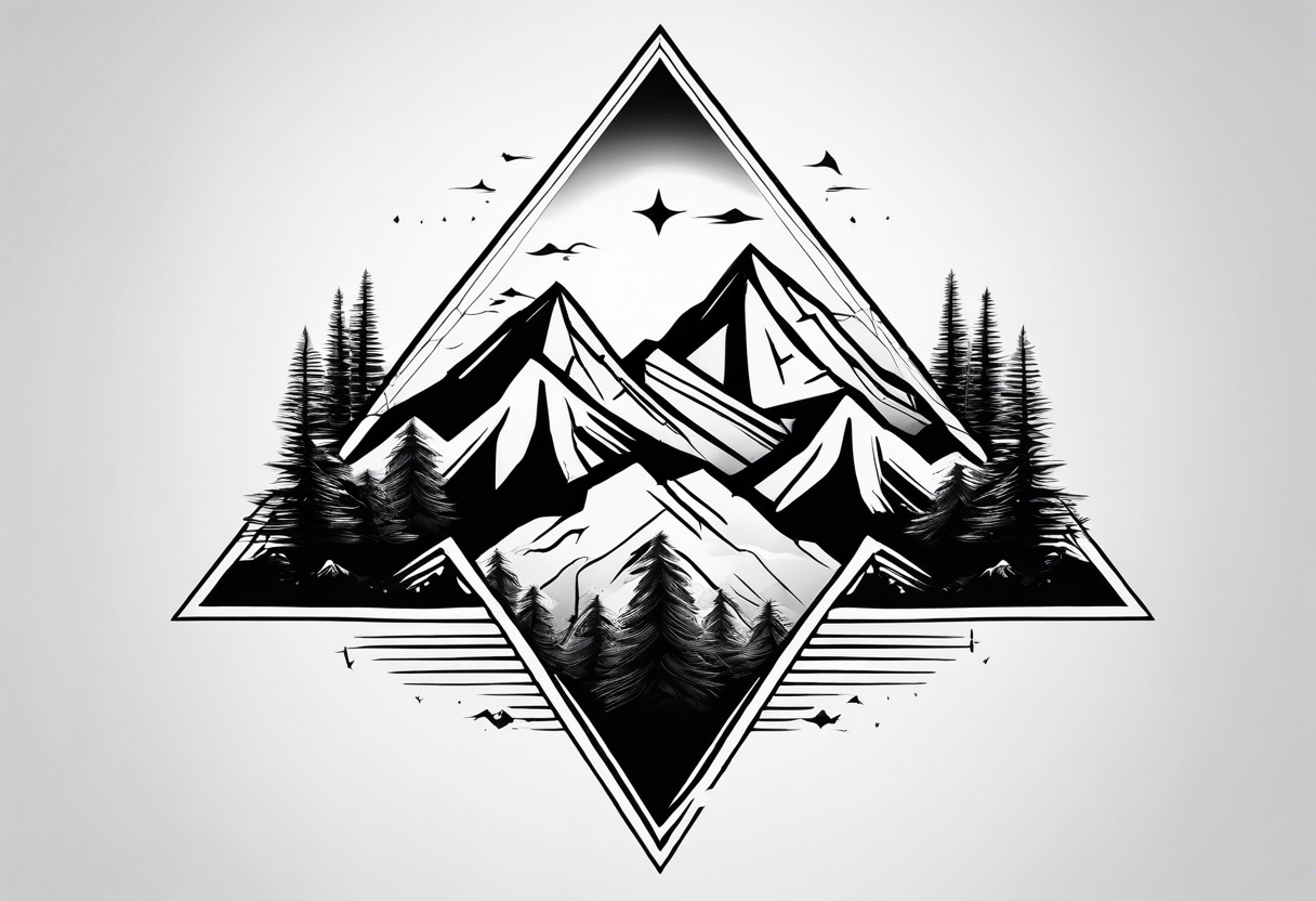 Mountains in a triangle with palm trees tattoo idea