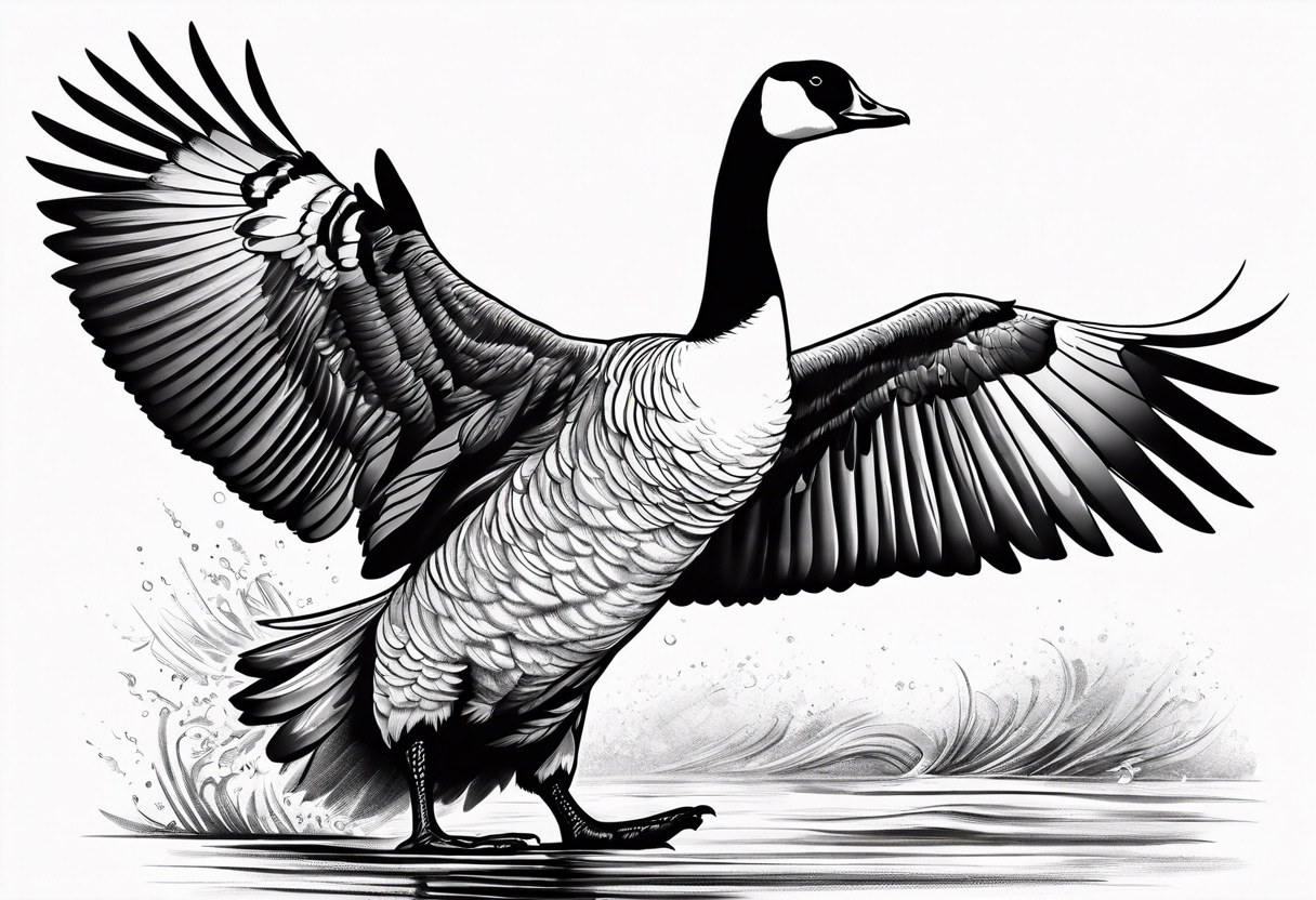 angry canadian goose shaking wings in profile tattoo idea