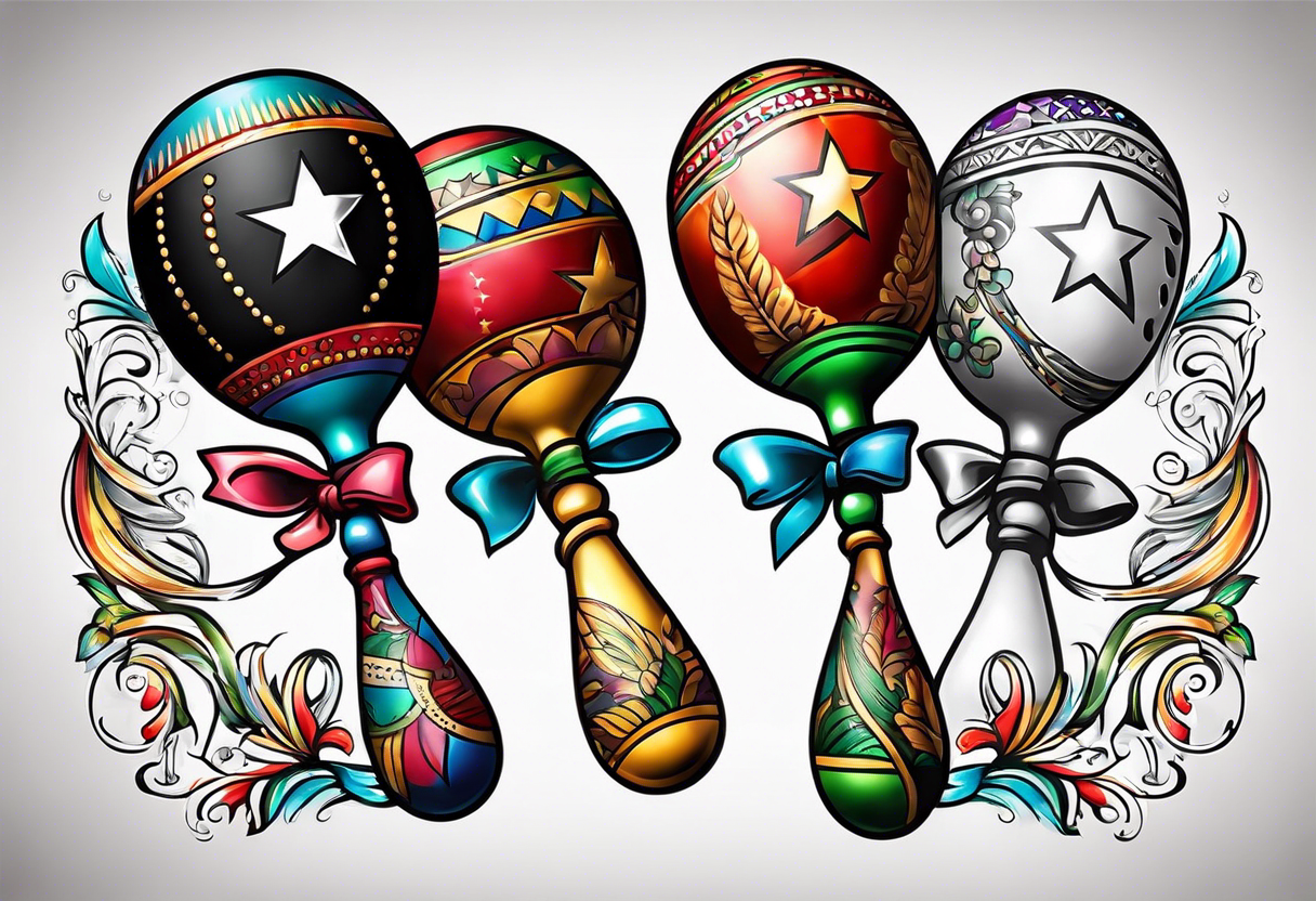 2 colorfull swinging maracas with cuban star tattoo idea