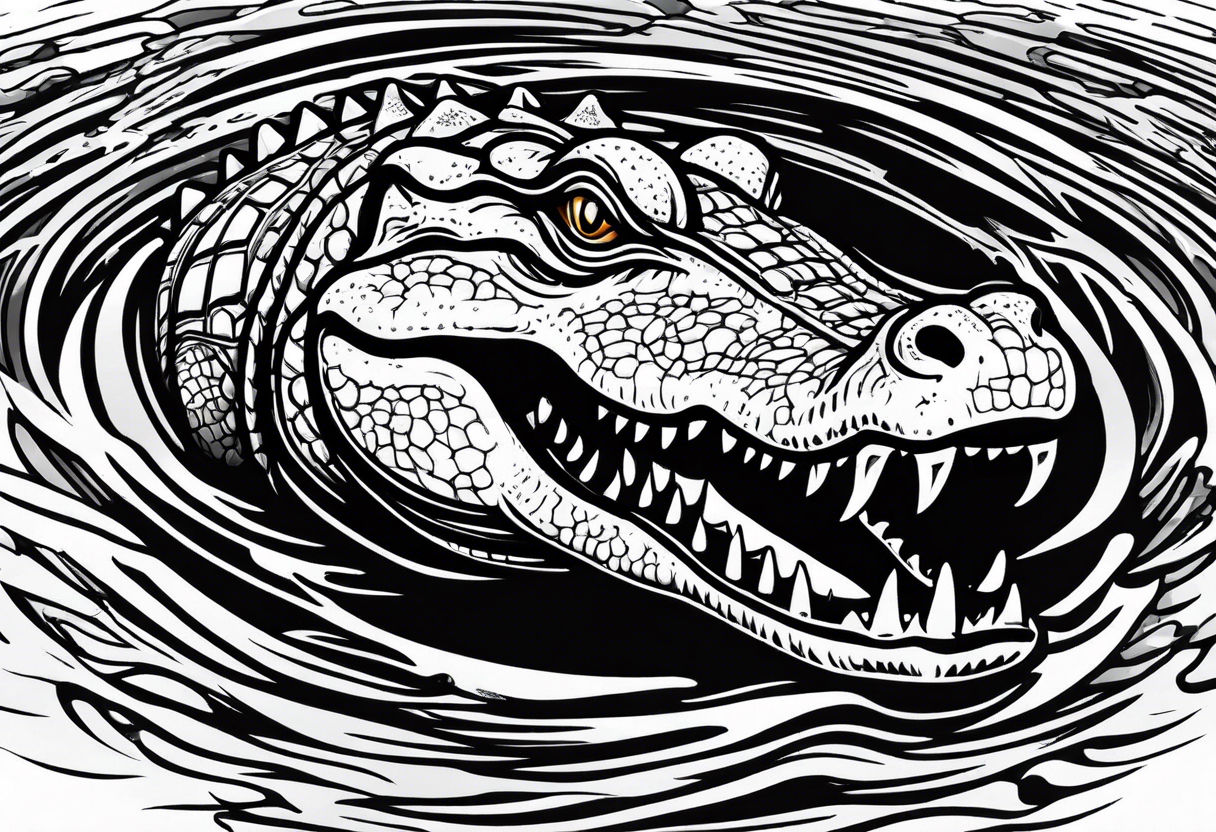 Alligator floating in the water with a shadow as viewed from above tattoo idea