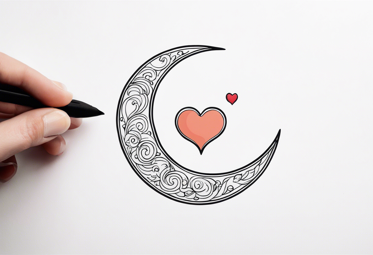 Crescent moon with a love heart inside tattoo idea