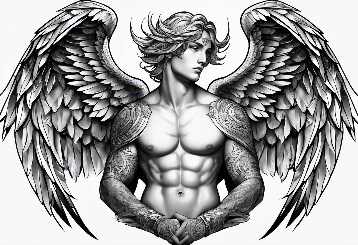 Male Angel tattoo for thigh tattoo idea