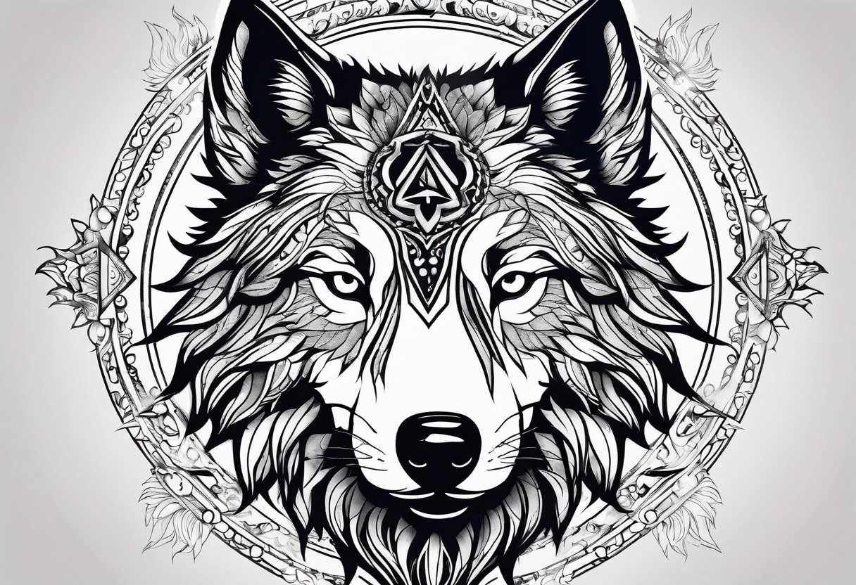 A mystical design showing a wolf as a spirit animal, surrounded by light or aura, which can signify guidance and protection. tattoo idea