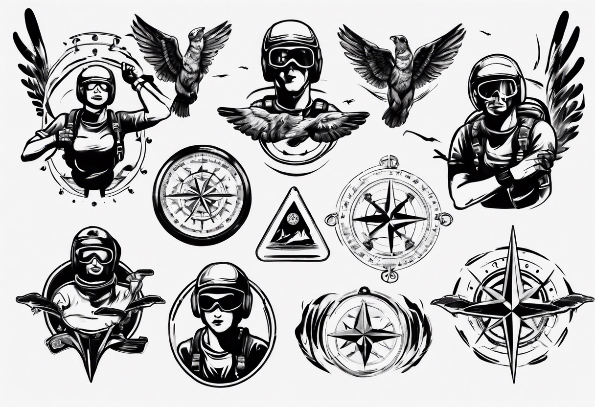 skydiving, shooting guns, adventure, compass tattoo idea