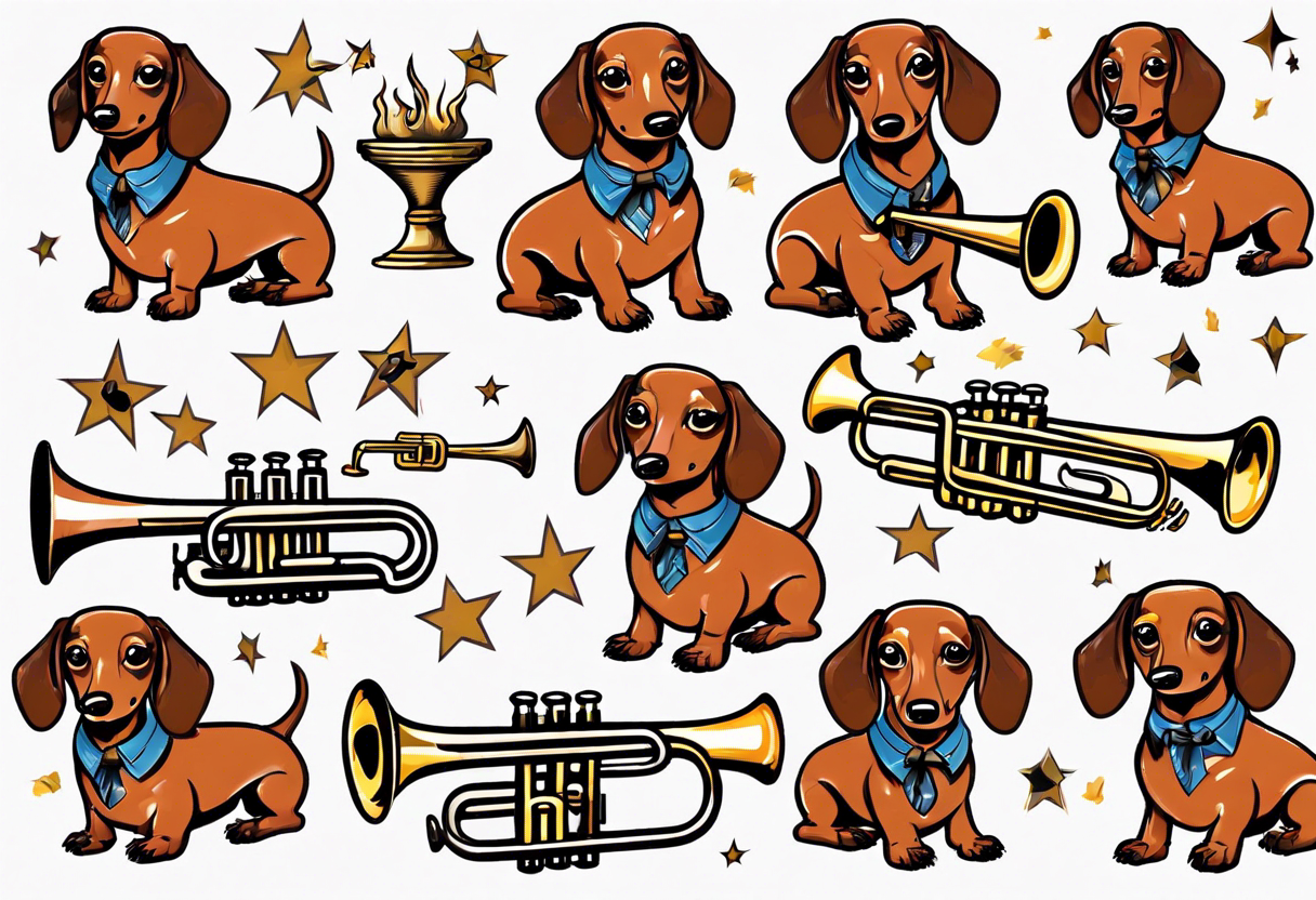 dachshund playing trumpet tattoo idea