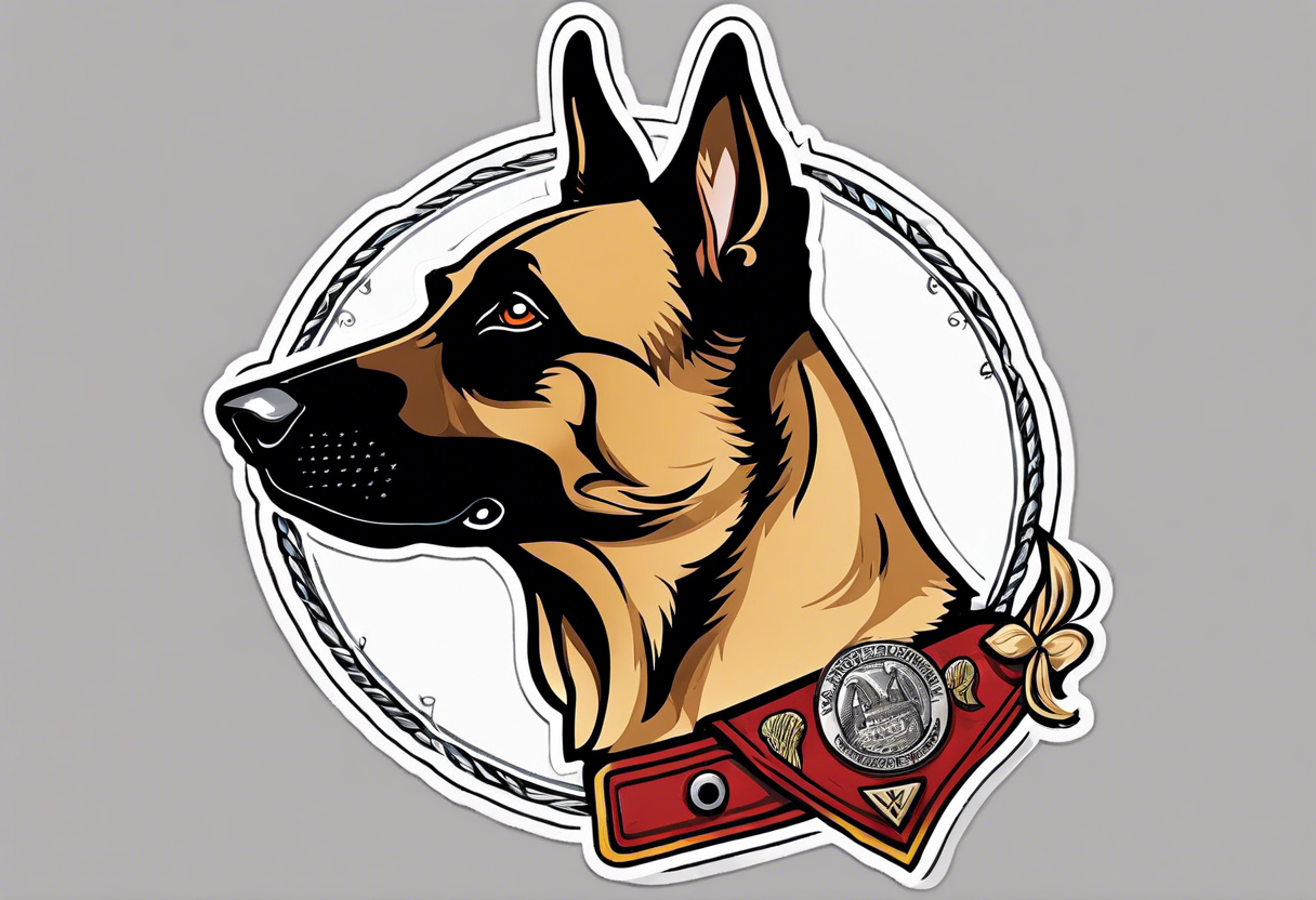 Belgian Malinois dog   Front facing with a badge tattoo idea