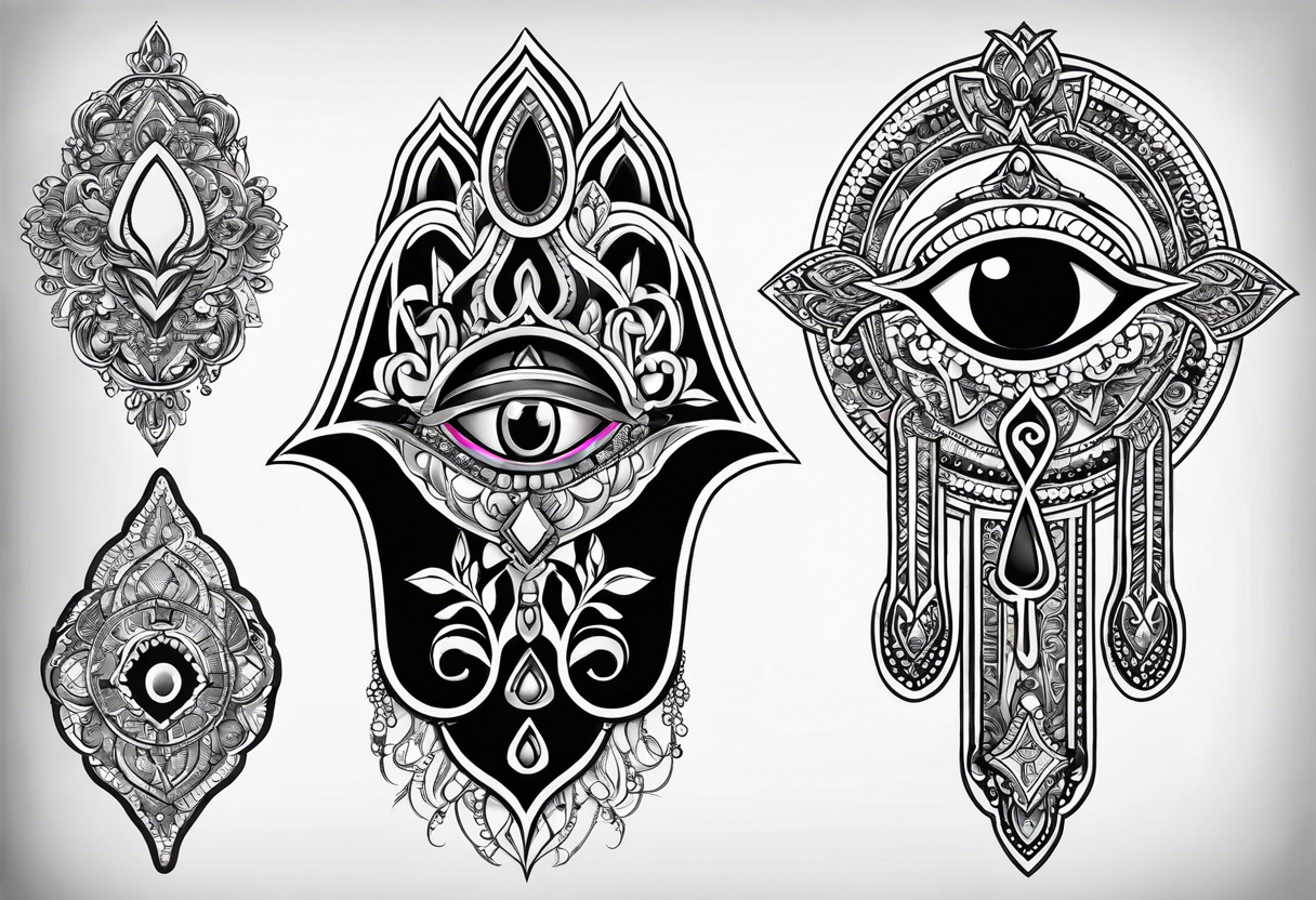 Hamsa, evil eye and ankh tattoo idea