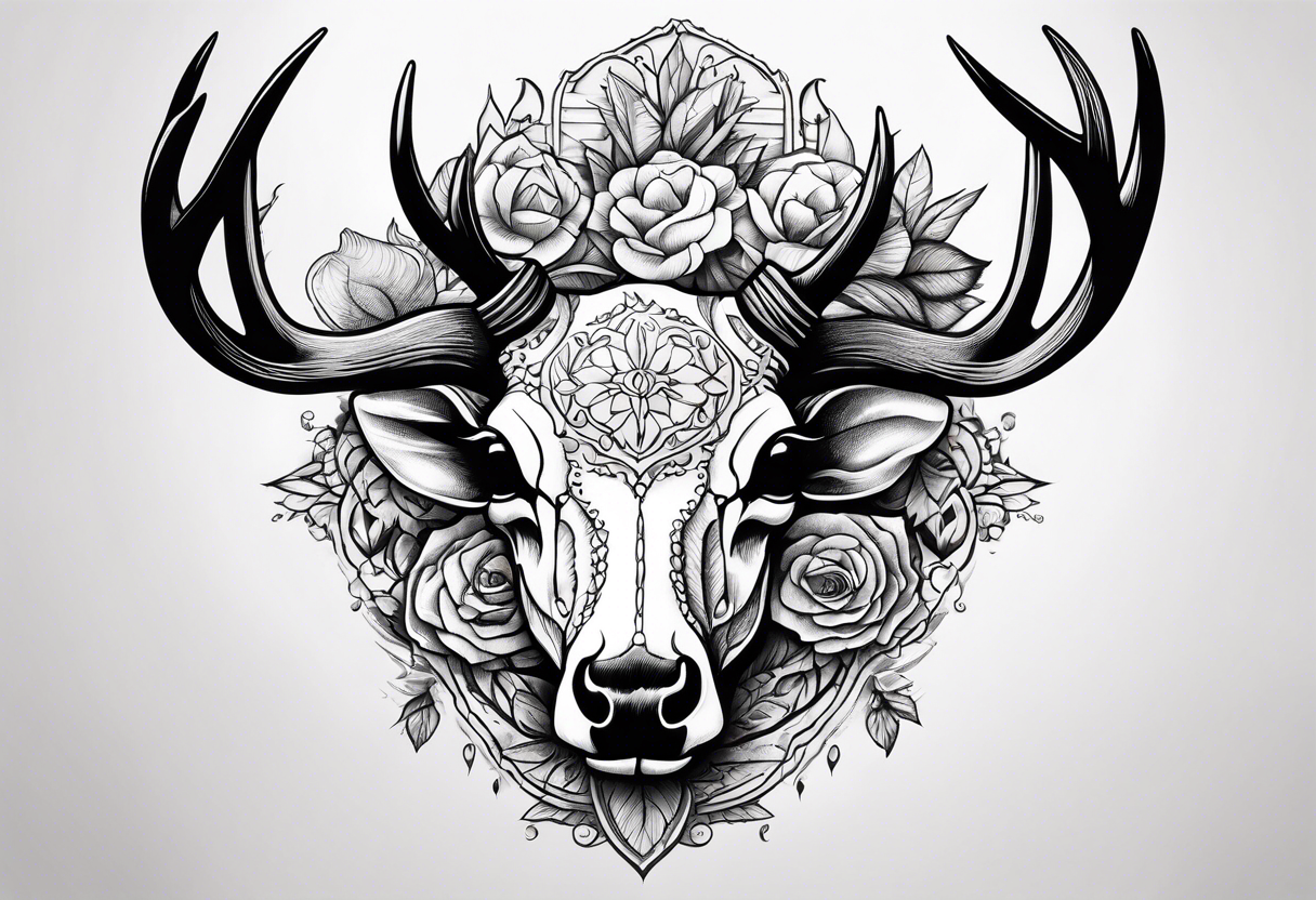 Dead deer skull tattoo idea