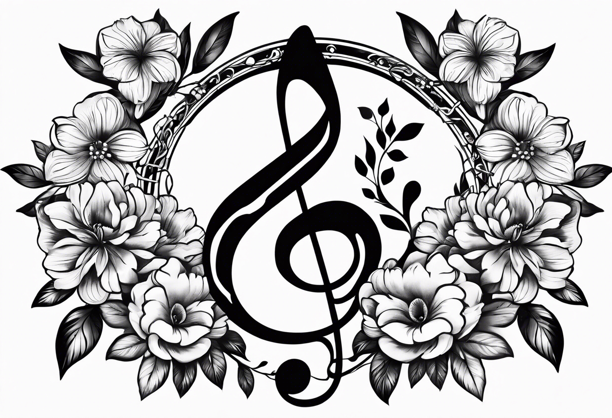 Treble clef, flowers tattoo idea