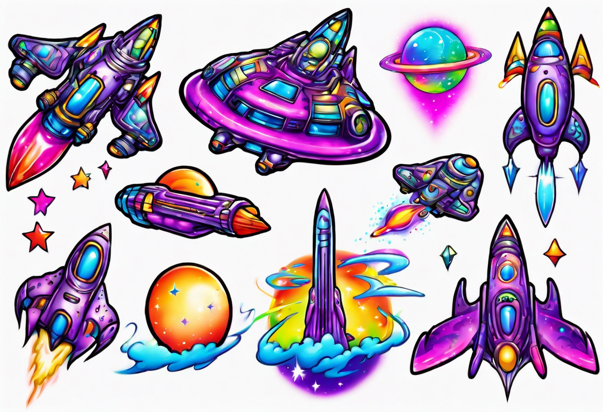 Lisa frank spaceship tattoo idea