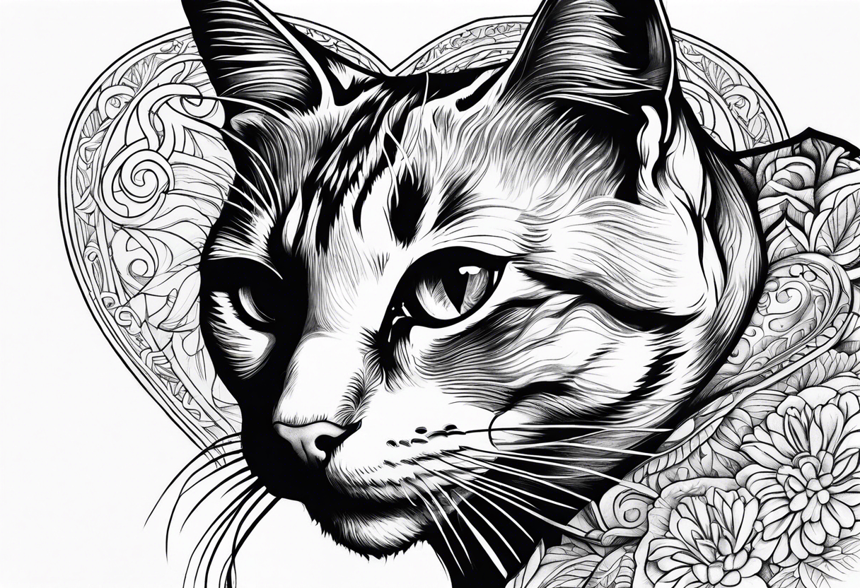 Cat hugging a heart tattoo idea