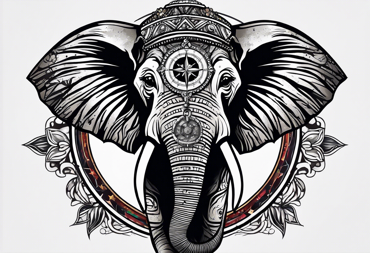 Compass held in an elephant's trunk tattoo idea