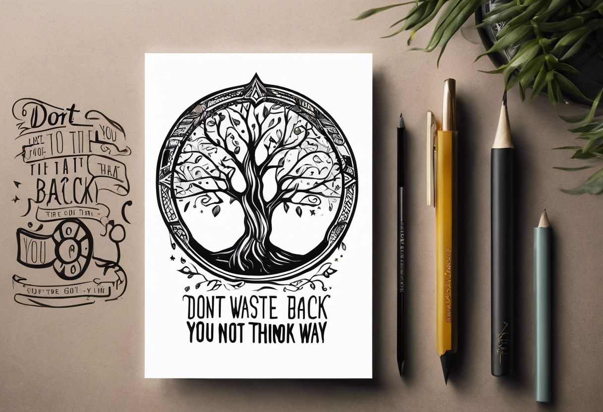 Tree of life combination with the text of "dont waste your time back you're not going that way" tattoo idea