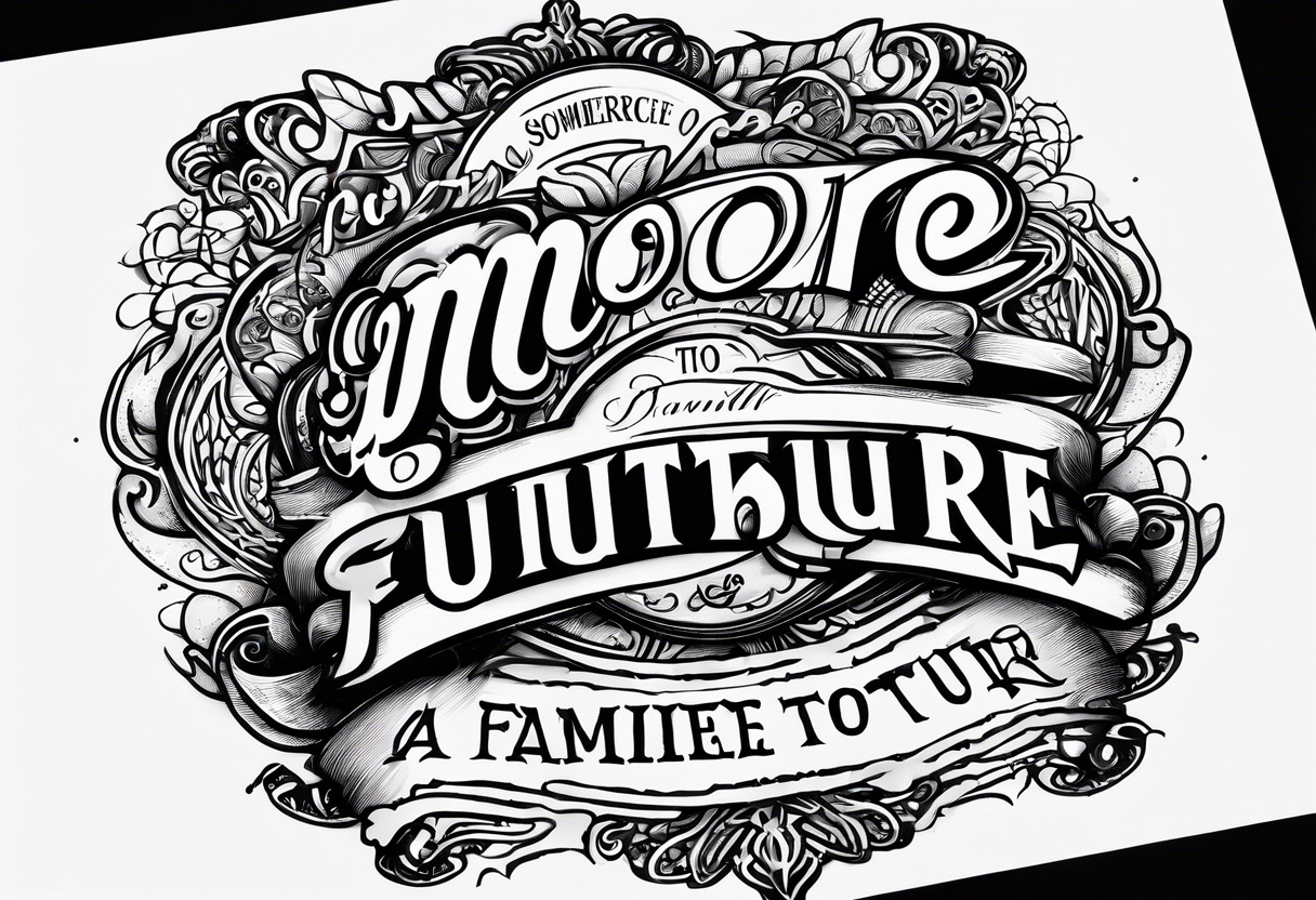 this saying in cursive 
"A families past only builds strength to our future" through or around a basketball with the name Moore Somewhere tattoo idea