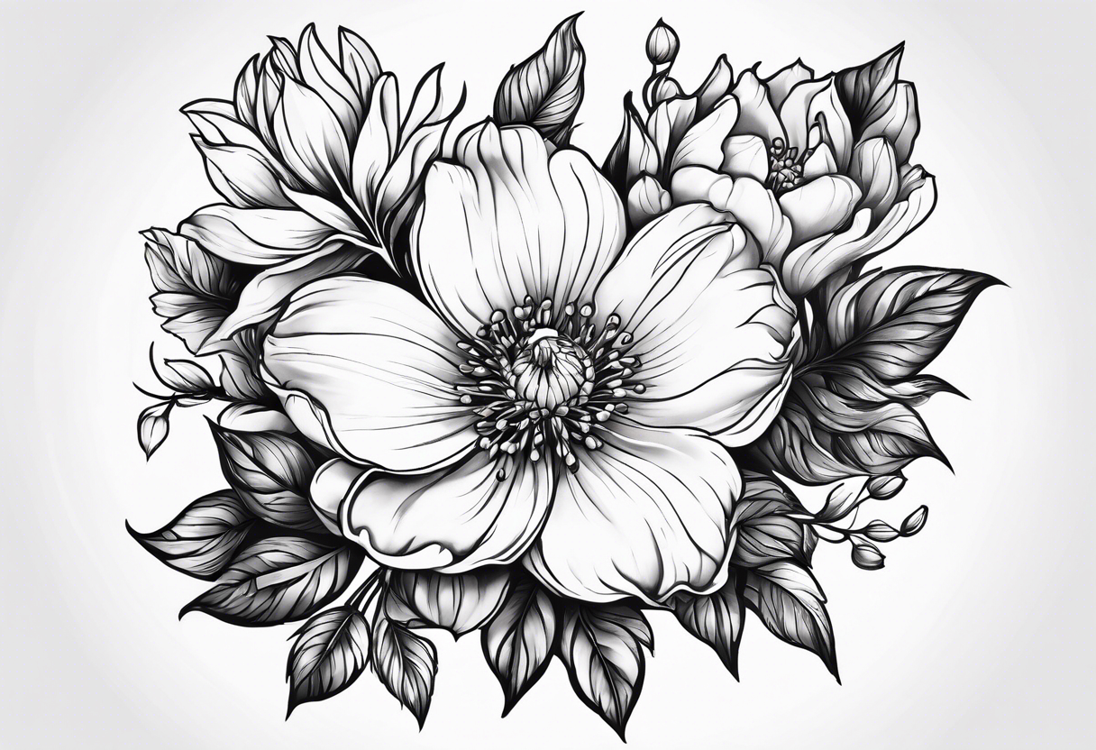 January, February, April, June, July, September birth flower tattoo idea