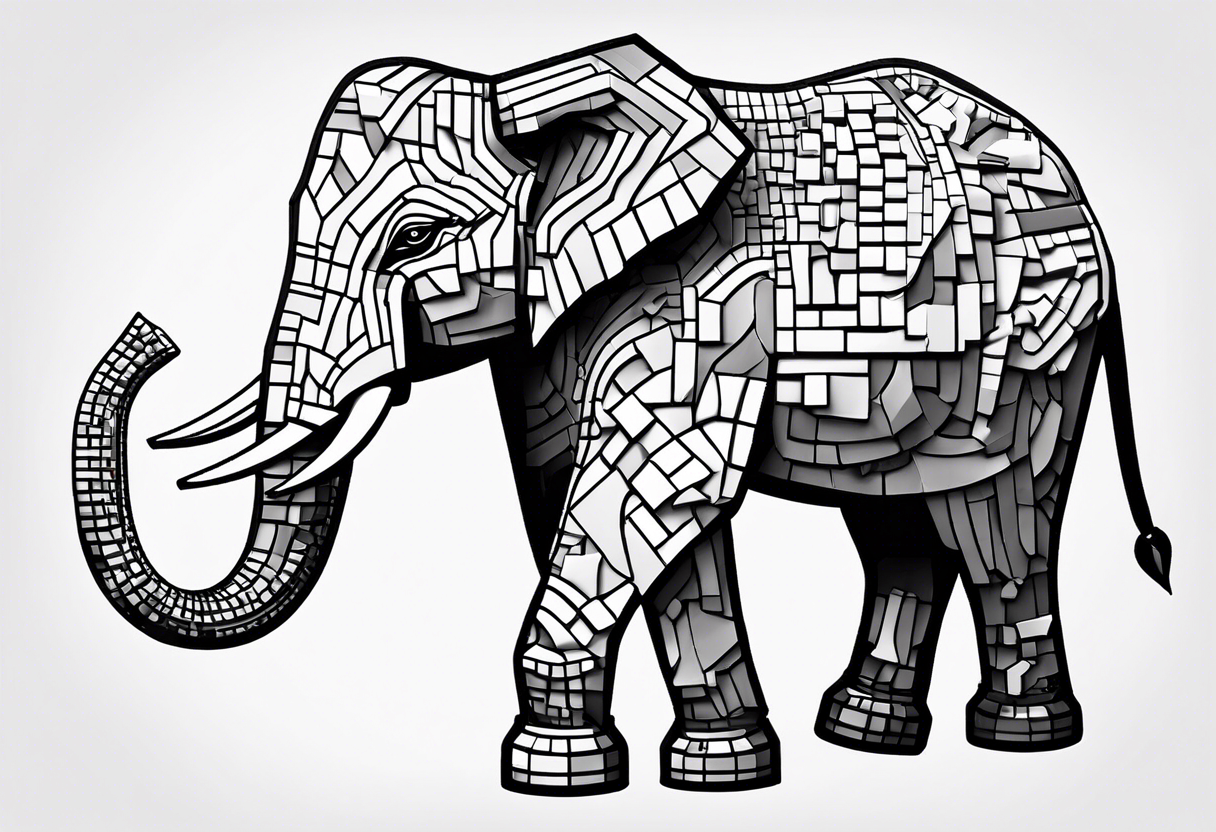 Elephant head made of lego blocks tattoo idea