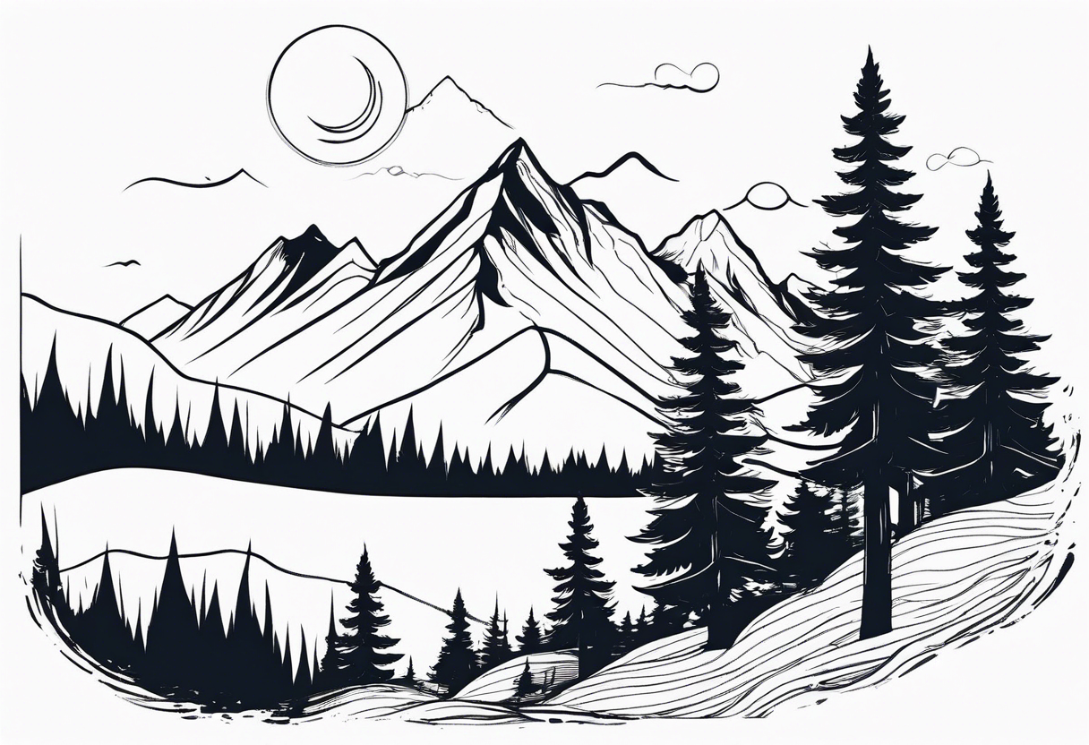 A mountain landscape overlooking a forest tattoo idea