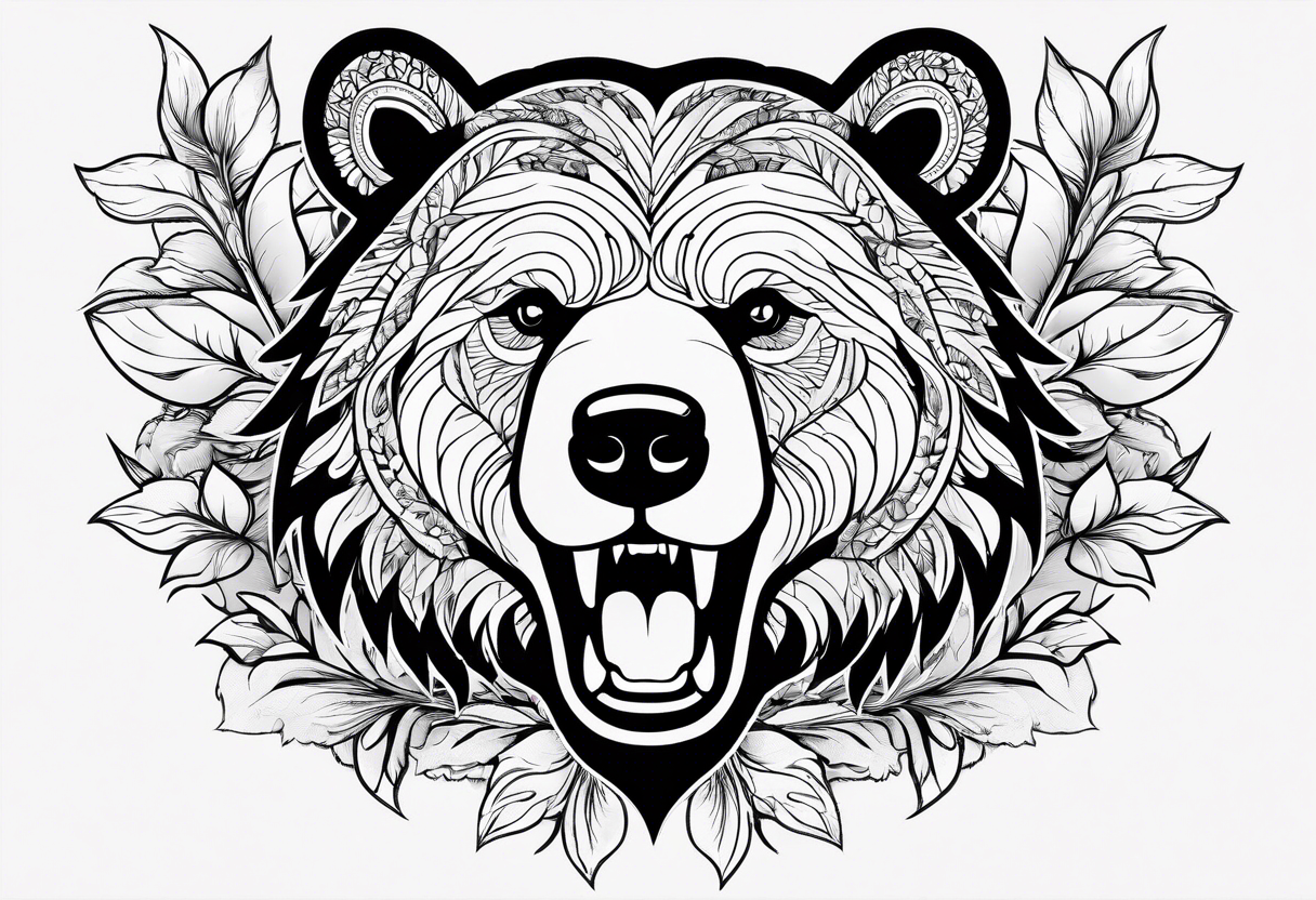 one bear roaring second bear normal 
flowers leaves tattoo idea