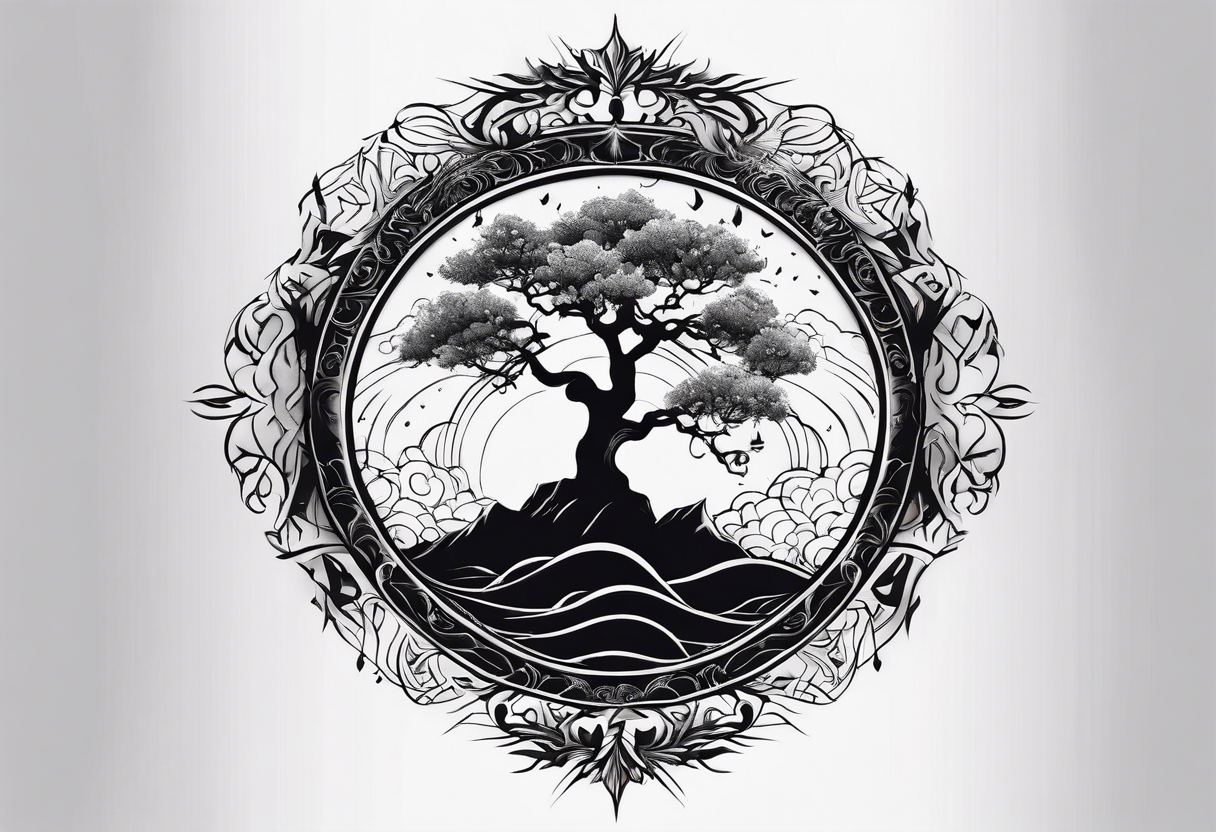 a tree of life in the middle of a lightening storm tattoo idea