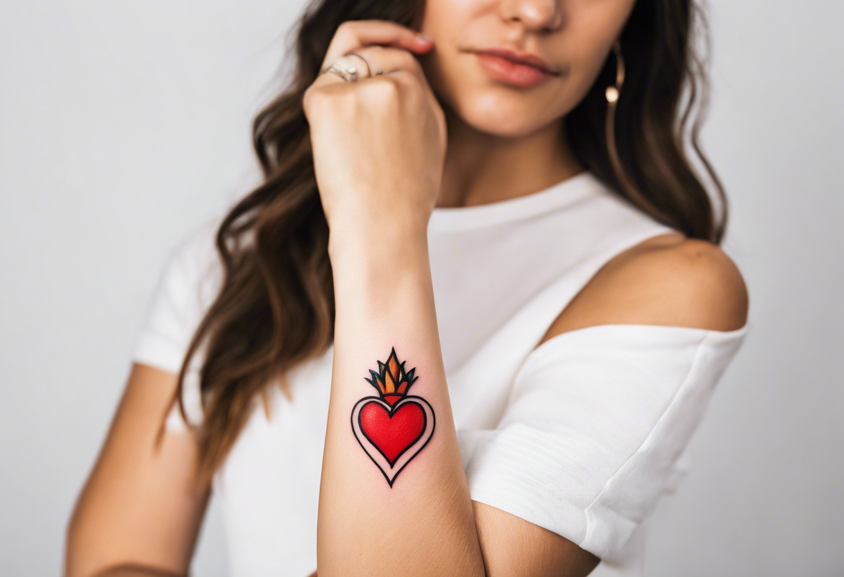 Sacred heart Minimalist and small tattoo on female arm. Inspired by sicilian traditional arts and aesthetics. tattoo idea