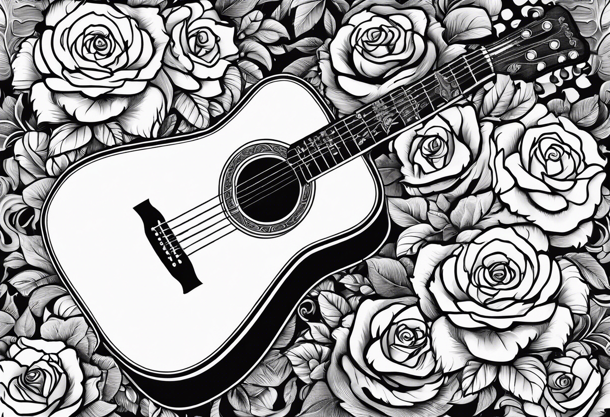 acoustic guitar with roses and eagles tattoo idea