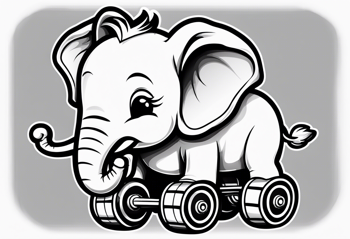 Cartoon baby elephant wearing roller skates tattoo idea