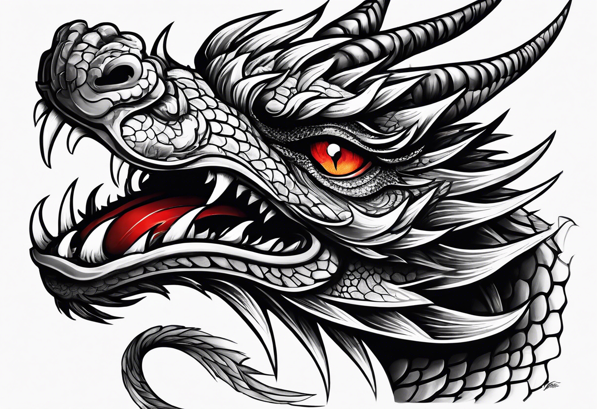 Brushed stroke dragon with red eyes tattoo idea